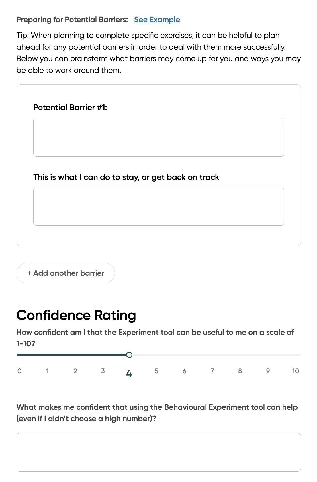 Screen shot of the experiment exercise