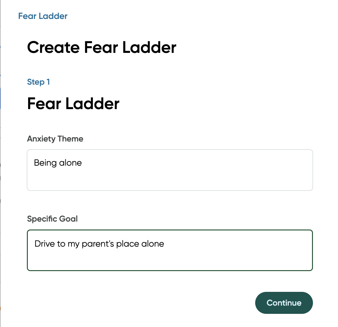 Screen shot of the first step of the fear ladder exercise