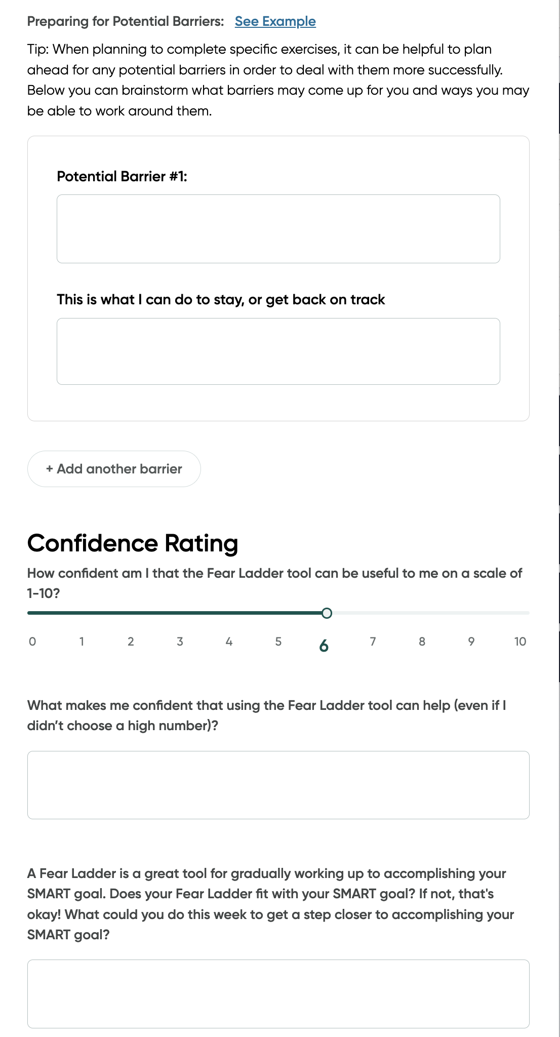 Screen shot of the fear ladder exercise