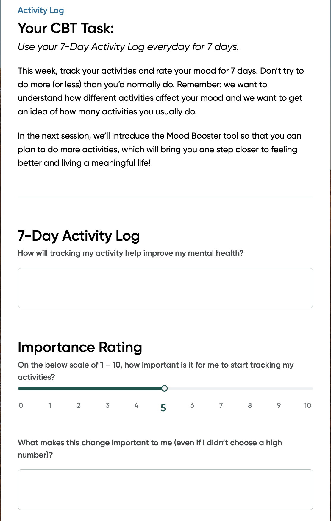 Screenshot of the activity log exercise